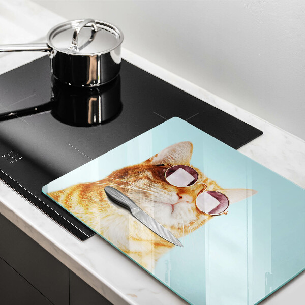 Zaščitna plošča za štedilnik Rdeča mačka z očali