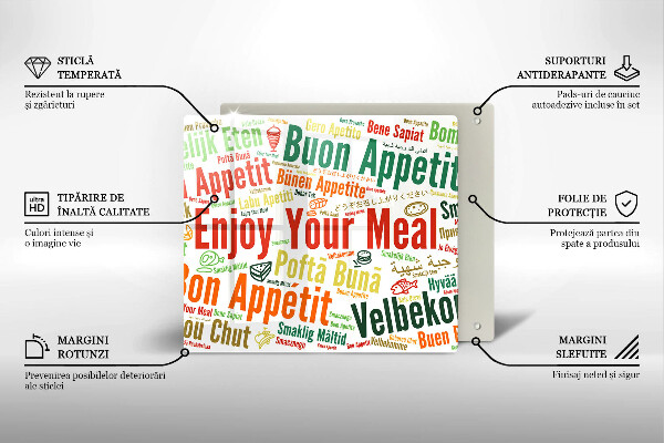 Stenska zaščitna plošča za štedilnik Podnapisi Bon appetit jeziki