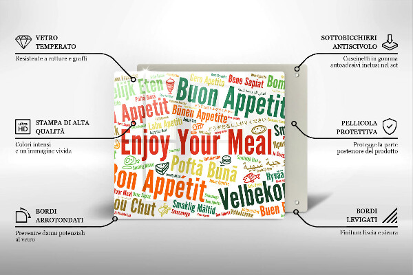 Stenska zaščitna plošča za štedilnik Podnapisi Bon appetit jeziki