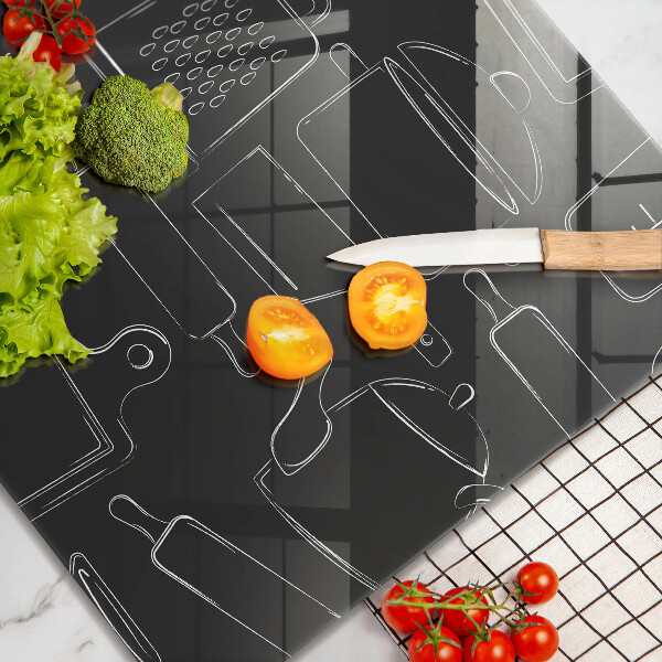 Zaščitna plošča za štedilnik Risani kuhinjski dodatki