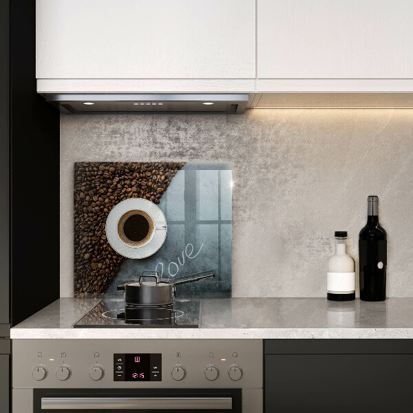 Stenska zaščitna plošča za štedilnik Kavna zrna in skodelica