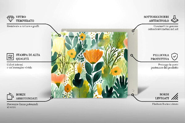 Zaščitna plošča za štedilnik Poslikane rože