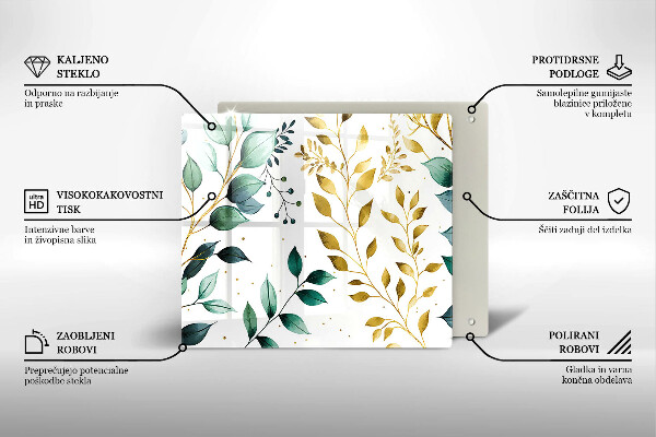 Zaščitna plošča za štedilnik Zeleni in zlati listi