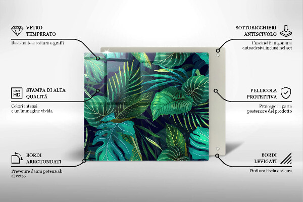 Stenska zaščitna plošča za štedilnik Ilustracija listov iz džungle