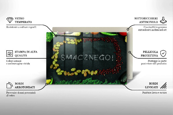 Zaščitna steklena plošča za štedilnik Napis Smacznego!