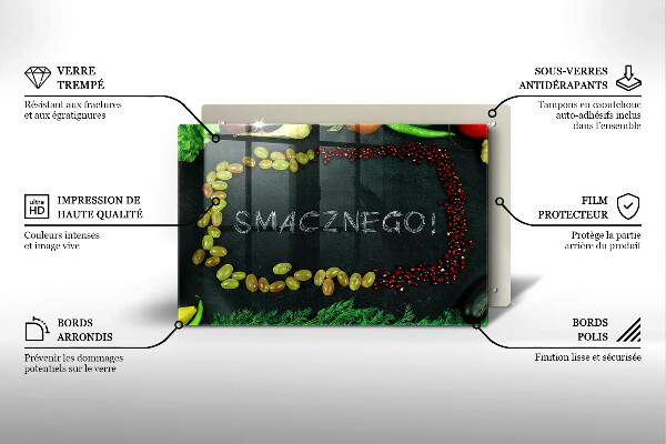 Zaščitna steklena plošča za štedilnik Napis Smacznego!
