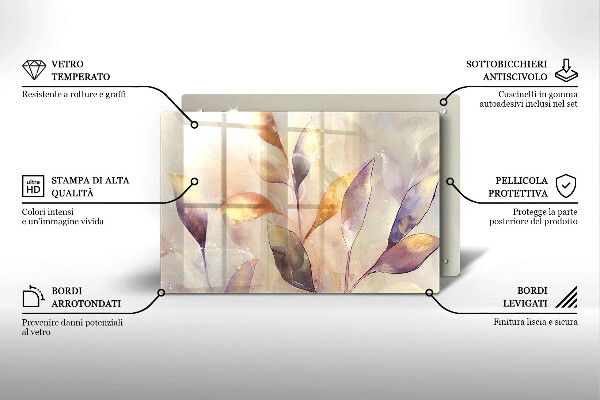 Zaščitna plošča za štedilnik Poslikani boho listi