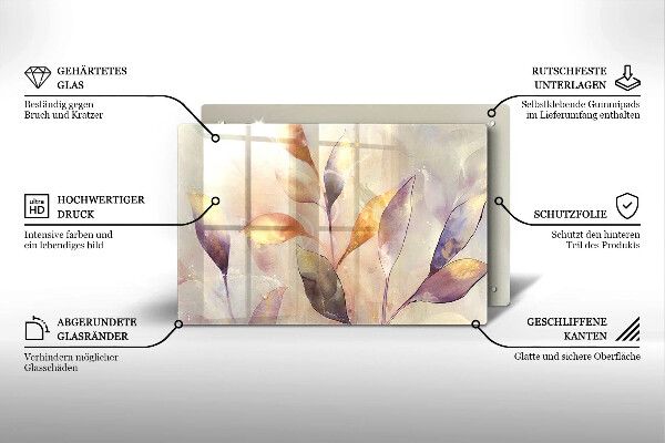 Zaščitna plošča za štedilnik Poslikani boho listi