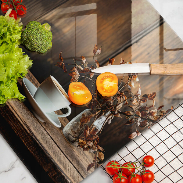 Zaščitna plošča za štedilnik Skodelica za kavo in les