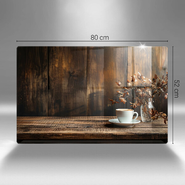 Zaščitna plošča za štedilnik Skodelica za kavo in les