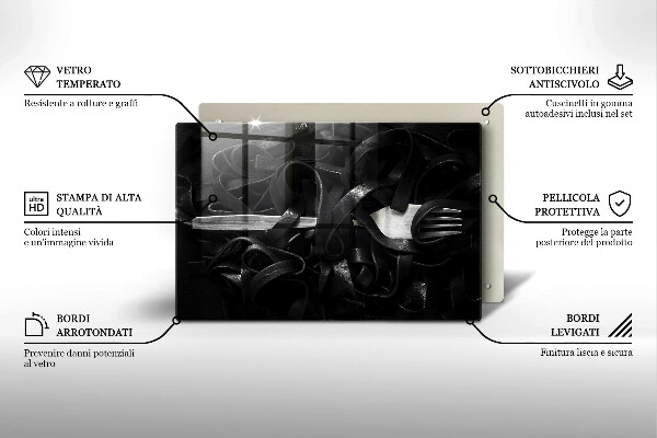 Zaščitna steklena plošča za štedilnik Črne tagliatelle testenine