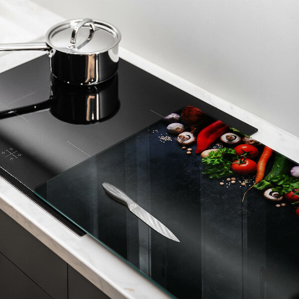 Zaščitna steklena plošča za štedilnik Pisana zelenjava