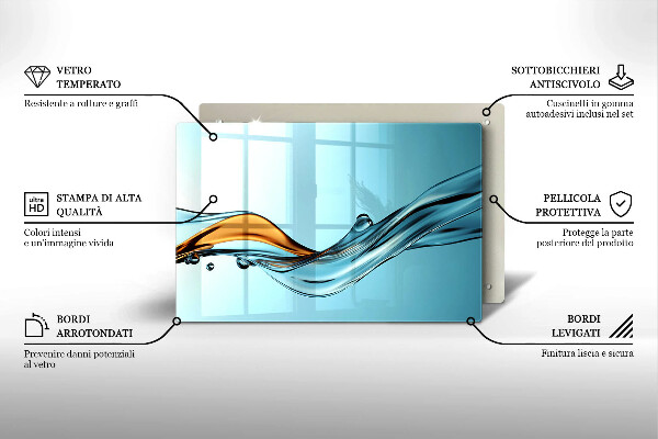 Zaščitna steklena plošča za štedilnik Voda na modrem ozadju