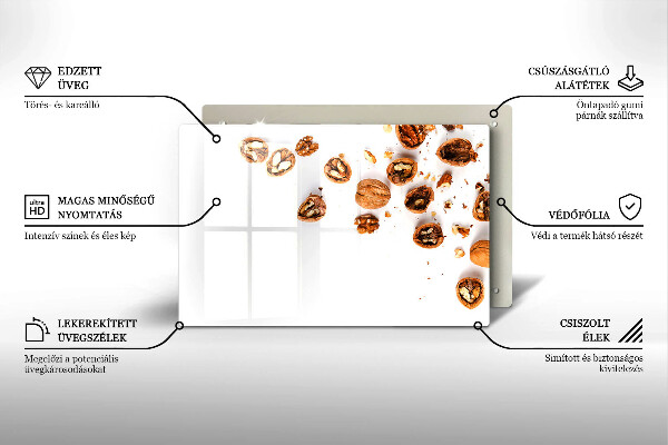 Zaščitna steklena plošča za štedilnik Orehi na belem ozadju