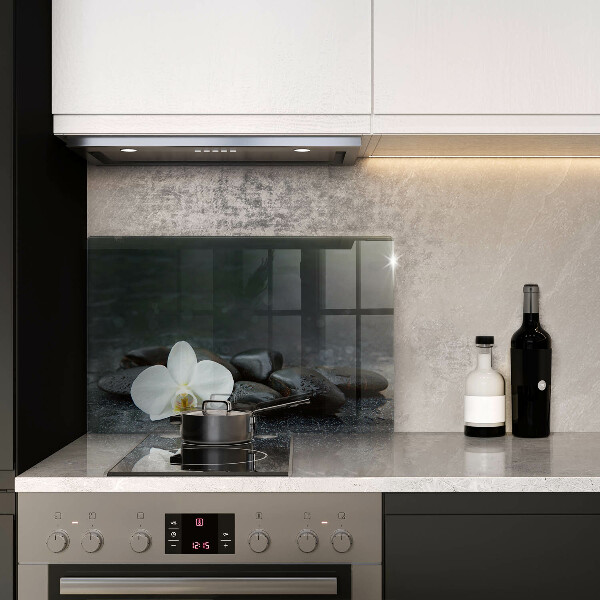 Zaščitna plošča za štedilnik Beli cvetovi zen kamni