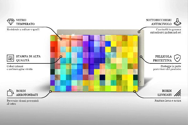 Zaščitna steklena plošča za štedilnik Pisani kvadratki slikovnih pik