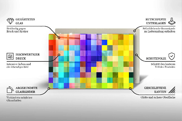 Zaščitna steklena plošča za štedilnik Pisani kvadratki slikovnih pik