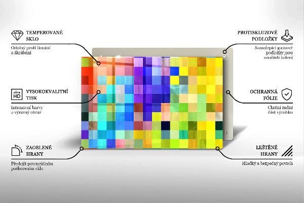 Zaščitna steklena plošča za štedilnik Pisani kvadratki slikovnih pik