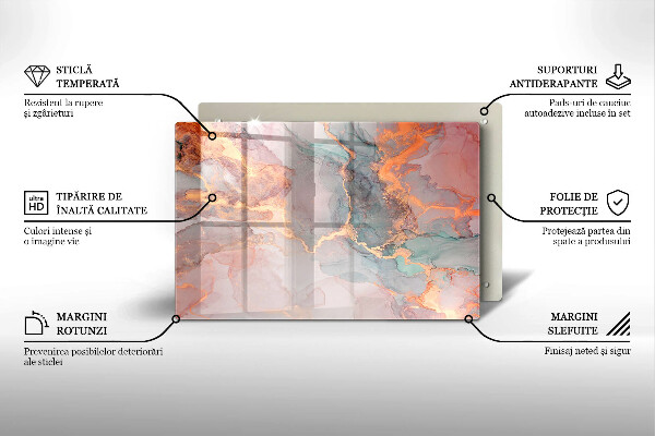 Zaščitna plošča za štedilnik Marmor z zlatom