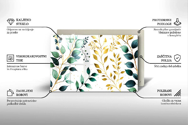 Zaščitna plošča za štedilnik Zeleni in zlati listi