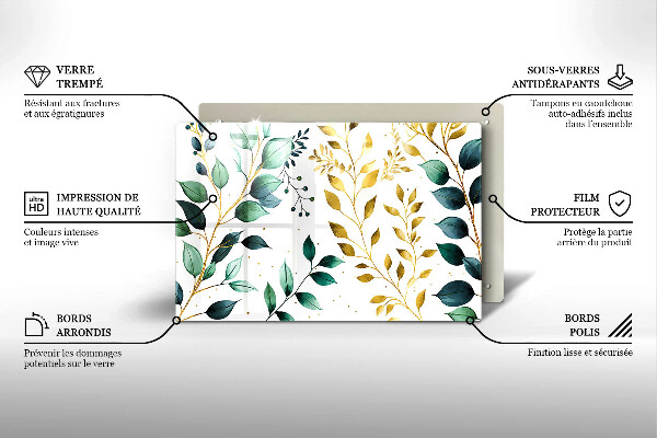 Zaščitna plošča za štedilnik Zeleni in zlati listi