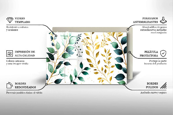 Zaščitna plošča za štedilnik Zeleni in zlati listi