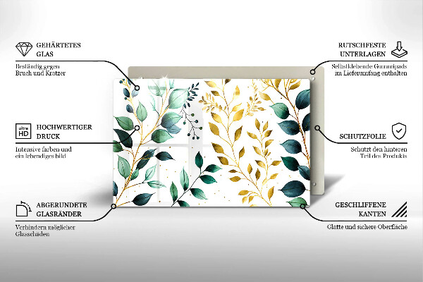 Zaščitna plošča za štedilnik Zeleni in zlati listi