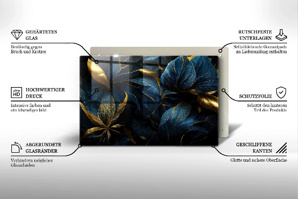 Zaščitna plošča za štedilnik Okrasni listi z zlatom