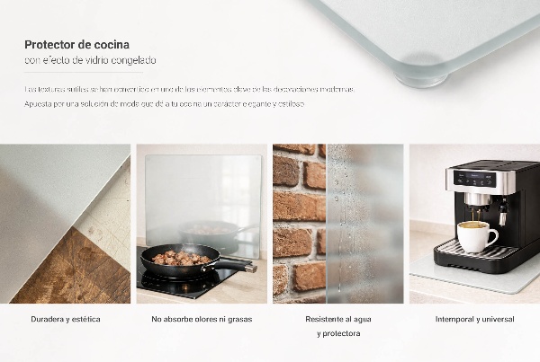 Steklena zaščita za kuhinjo s silikonskimi nogicami v velikosti 52 x 30 cm