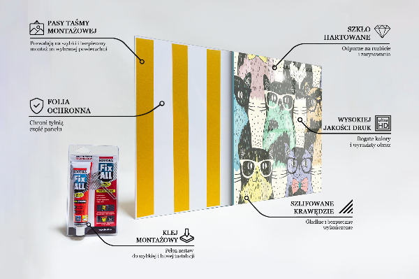 Stenska plošča za kuhinjo Smešna ilustracija mačjega hipsterja