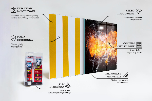 Stenska plošča za kuhinjo Boj elementov ogenj voda
