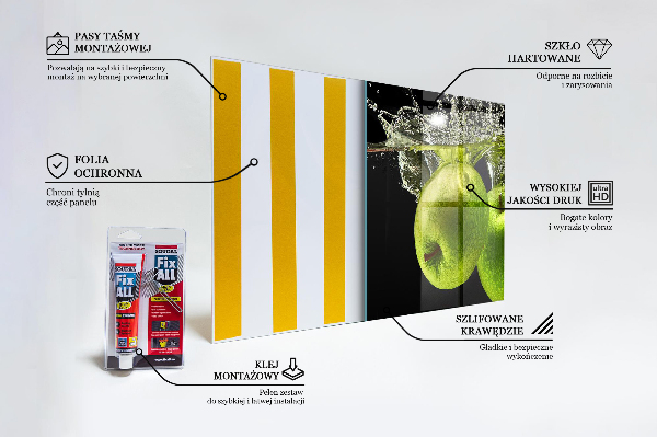 Stenska plošča za kuhinjo Zelena jabolka v vodi