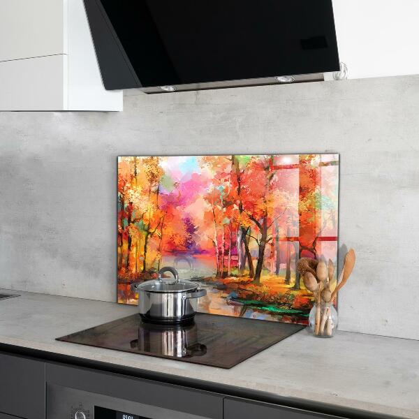 Stenska plošča za kuhinjo Jesenska drevesa v parku