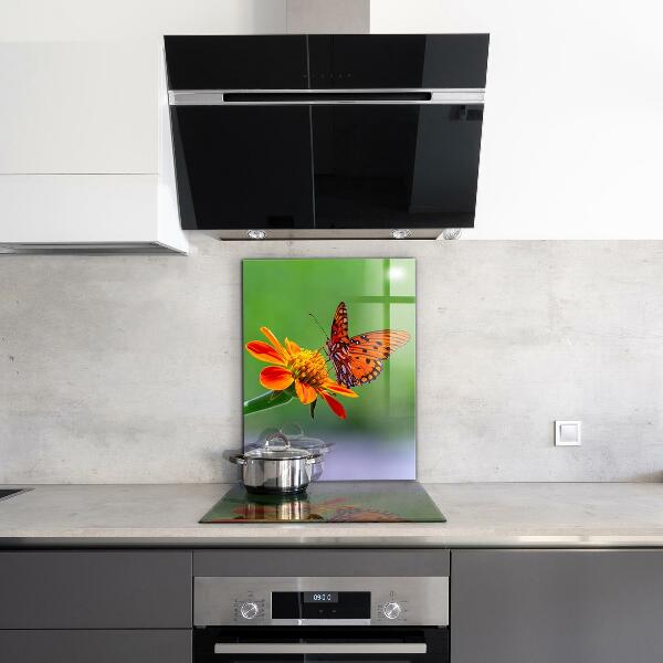 Stenska plošča za kuhinjo Metulj na poletni roži