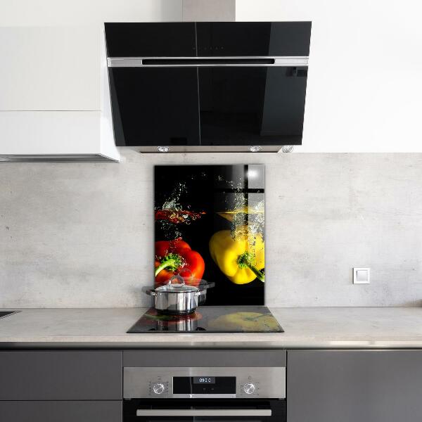 Stenska plošča za kuhinjo Pisane paprike pod vodo