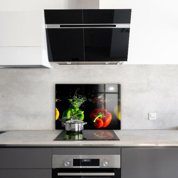 Stenska plošča za kuhinjo Pisane paprike pod vodo