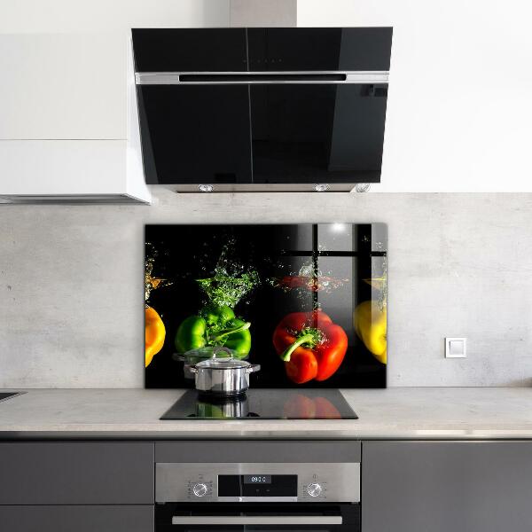 Stenska plošča za kuhinjo Pisane paprike pod vodo