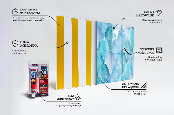 Stenska plošča za kuhinjo Akvarel lestvice modri vzorec