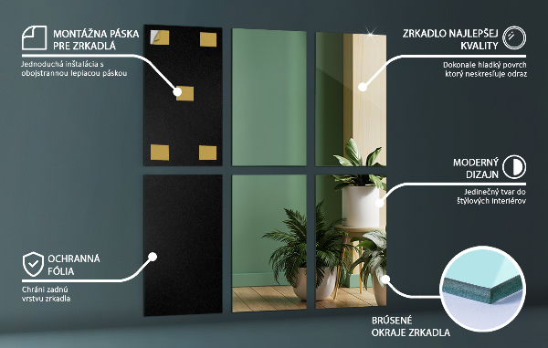 Samolepilne zrcalne ploščice 6 kos 30x16 cm