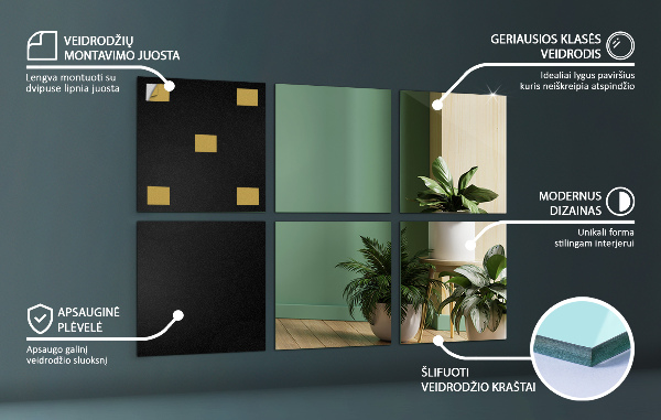 Zrcalne ploščice 6 kos 30x30 cm