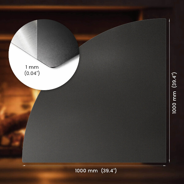 Četrtkrožna črna podložna plošča za kamin 100x100 cm