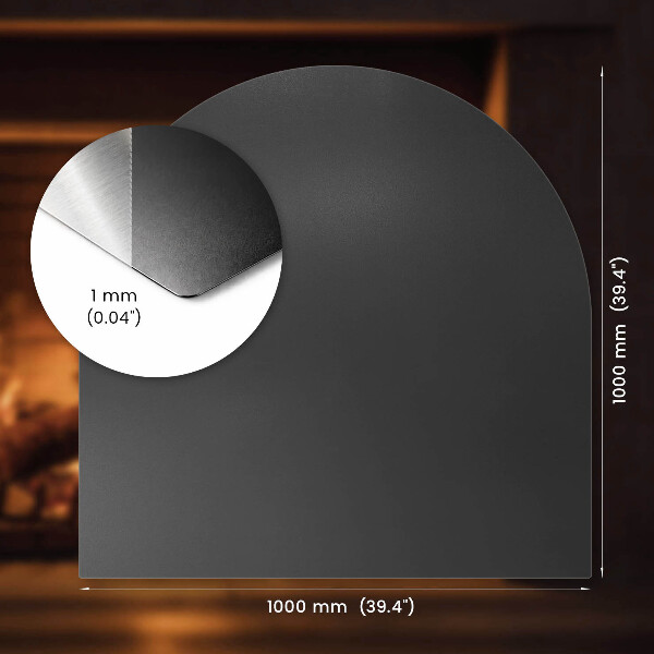 Polkrožna črna podložna plošča za kamin 100x100 cm