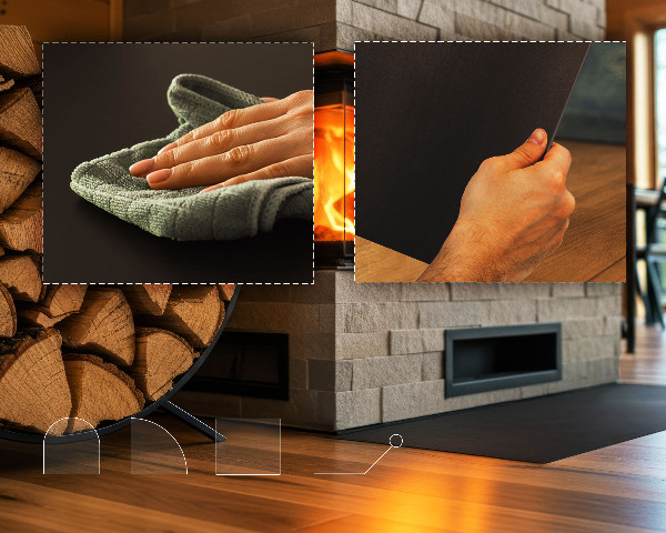 Polkrožna črna podložna plošča za kamin 80x70 cm