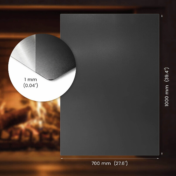 Pravokotna črna podložna plošča za kamin 100x70 cm