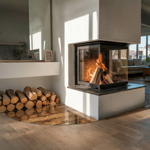 Četrtina kroga steklo za pod kamin Lesena deska z zrnjem