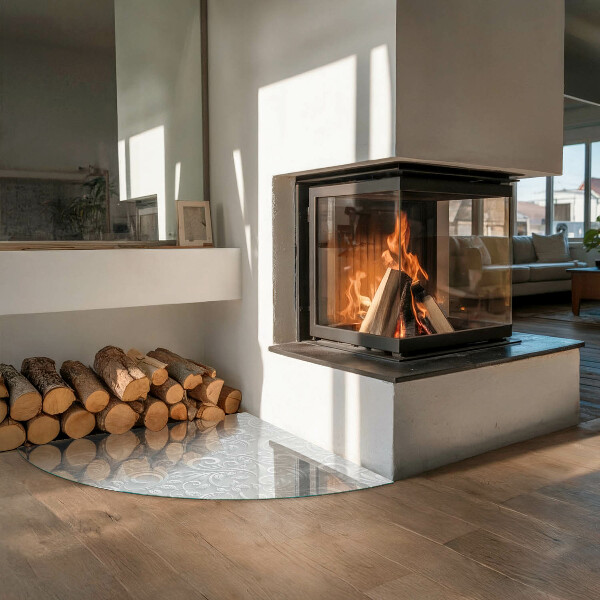 Četrtina kroga ognjevarno steklo za kamin Eleganten rastlinski vzorec