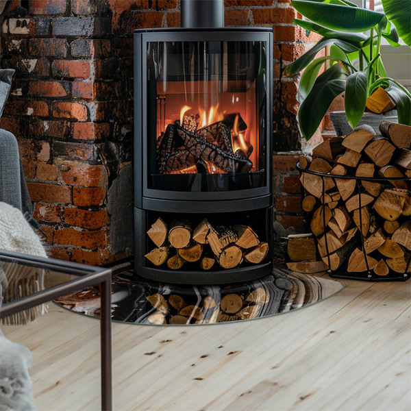 Četrtina kroga steklo za pod kamin Abstraktni valovi in ​​črte