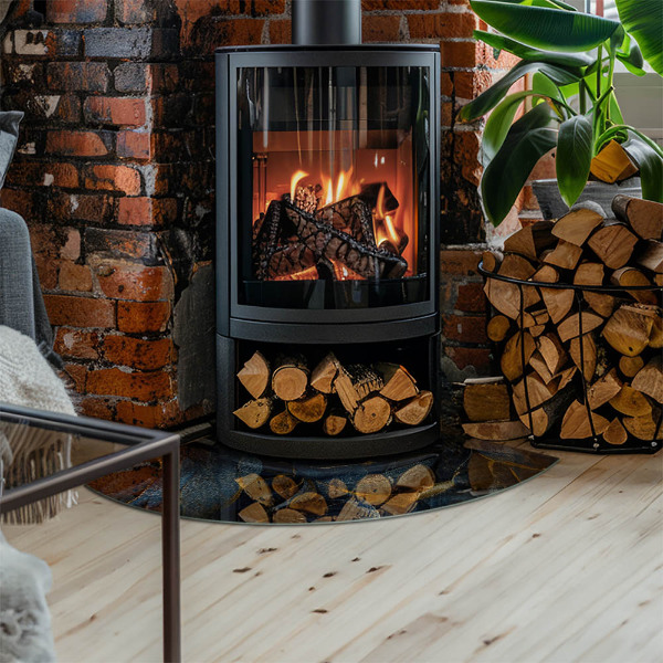 Četrtina kroga ognjevarno steklo za kamin Elegantna tekstura listov