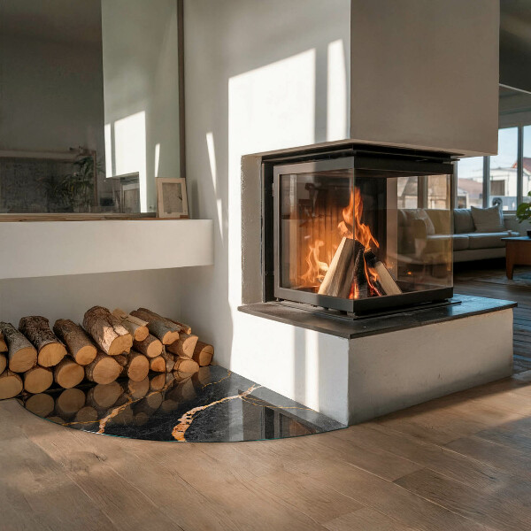 Četrtina kroga steklo za pod kamin Eleganten marmor z žilami