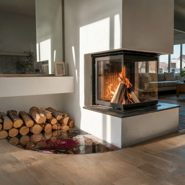 Četrtina kroga steklo za pod kamin Cvetlični šopek v podrobnostih